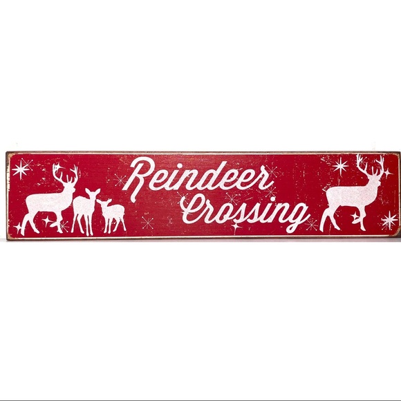 🎄 Sixtrees Wood Sign 18”  Reindeer Crossing - Picture 1 of 7